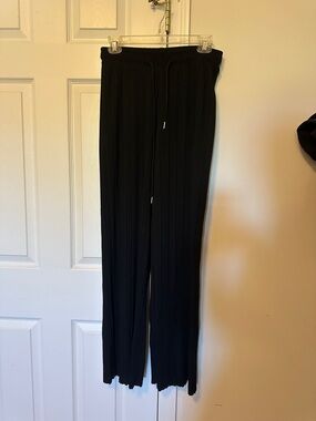 Black Ribbed Wide-Leg Palazzo Knit Pants